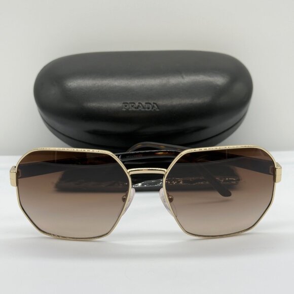 Prada Hexagon Sunglasses Gold Frame Brown Gradient Lenses 59mm **READ** - Picture 1 of 16